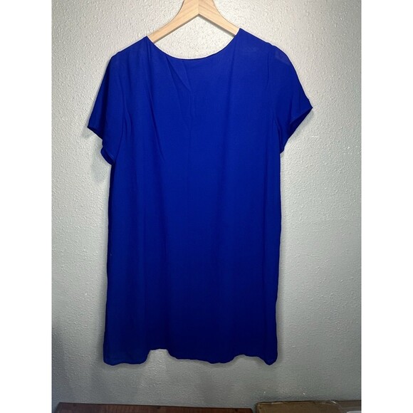 Lulu's Freestyle Blue Shift Dress Size Large Short Sleeve V-Neck Chiffon - Picture 7 of 7